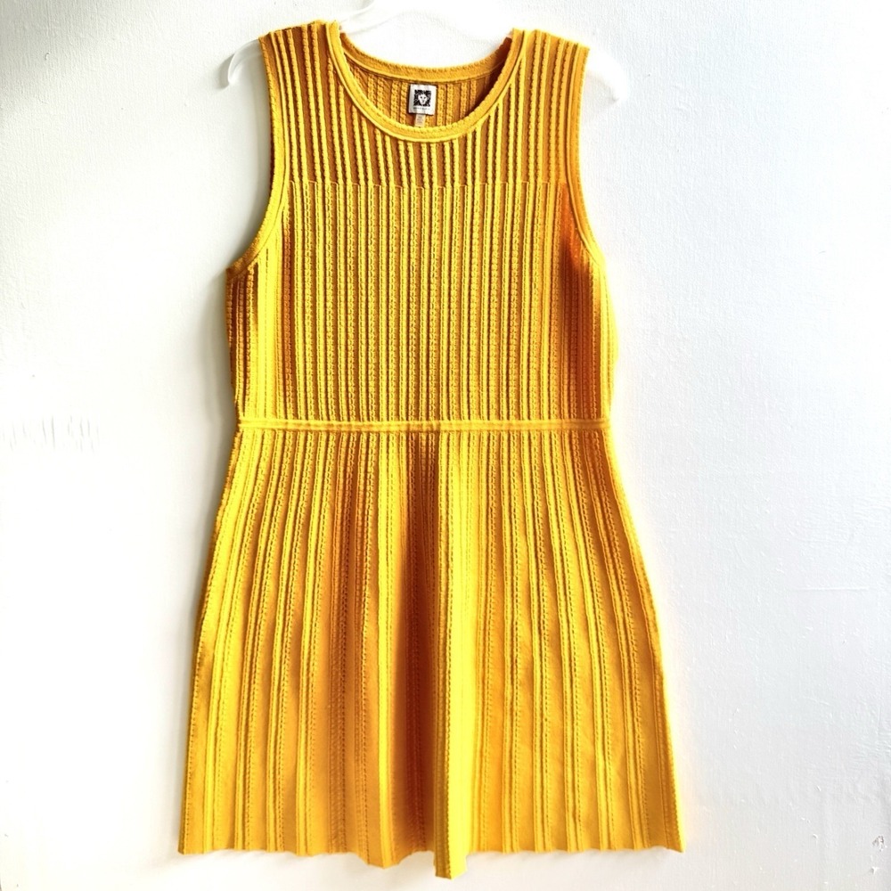 Anne‎ Klein Ribbed Midi Dress 2XL Yellow Midi Fit Flare Sleeveless Preppy